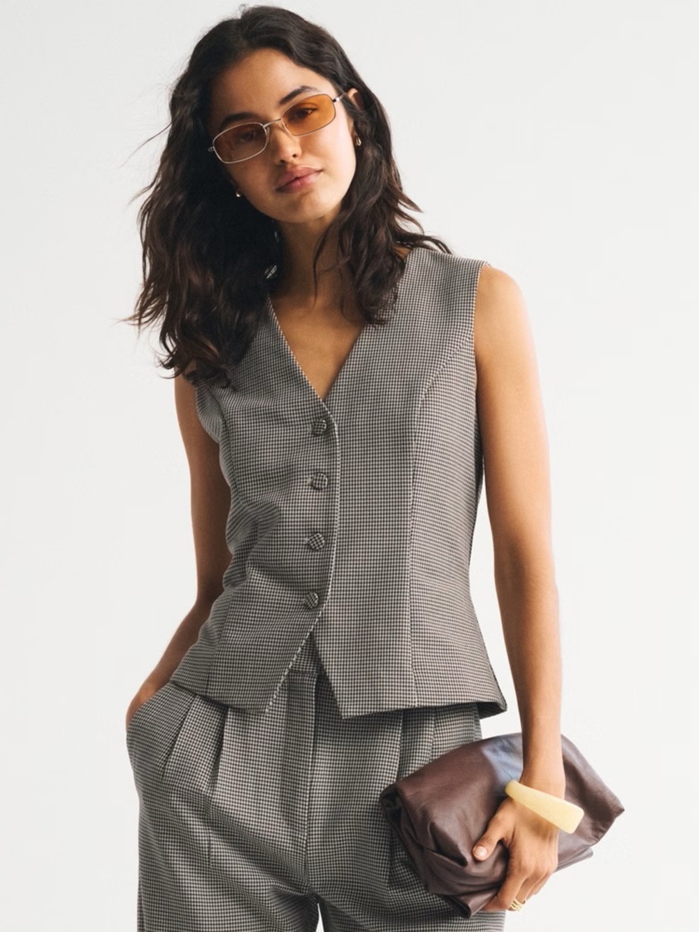 Tailored Houndstooth Sleeveless Vest